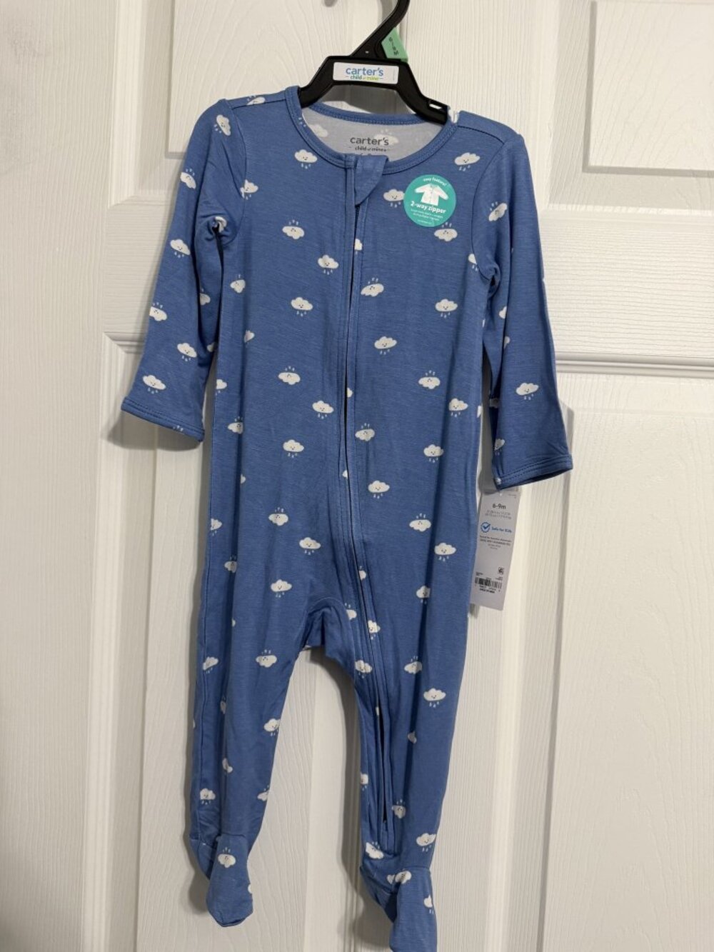 Carter's Child of Mine Baby Blue Cloud Footie Pajamas 6-9m